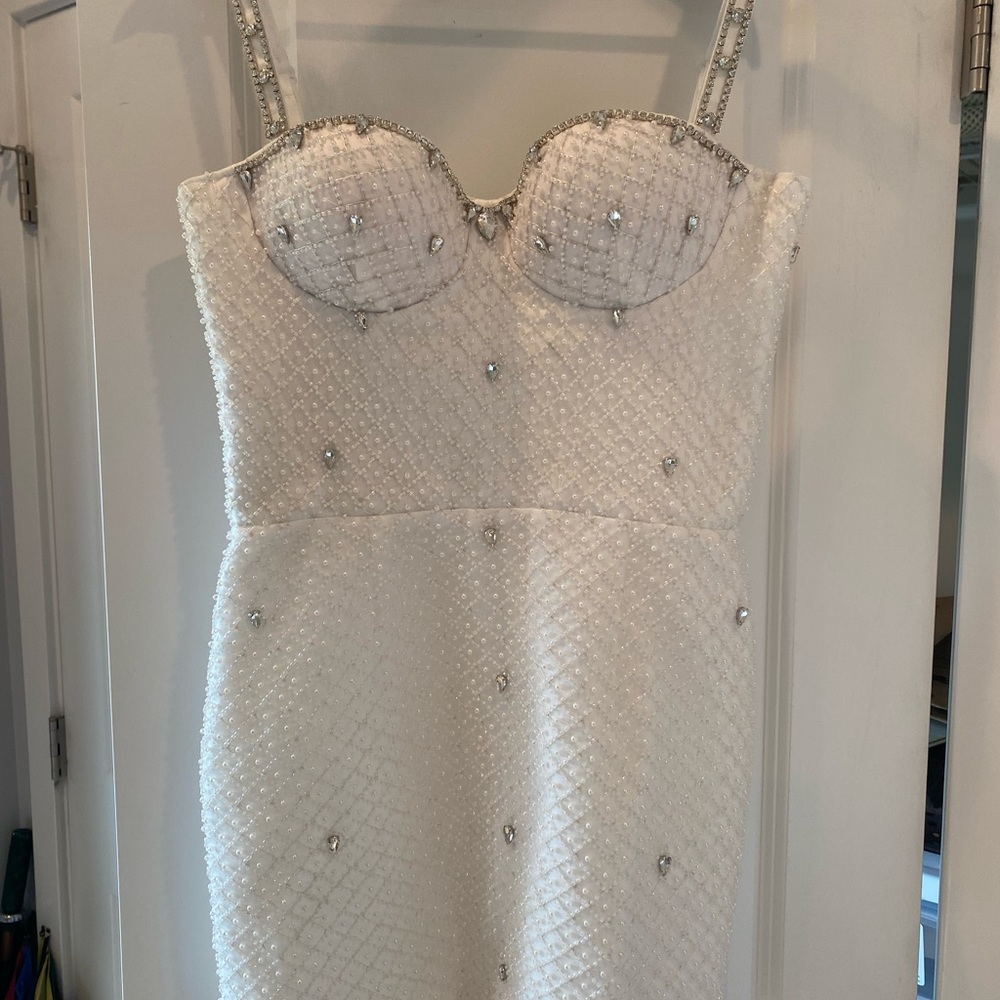 Anthropologie Elegant White Embellished Dress